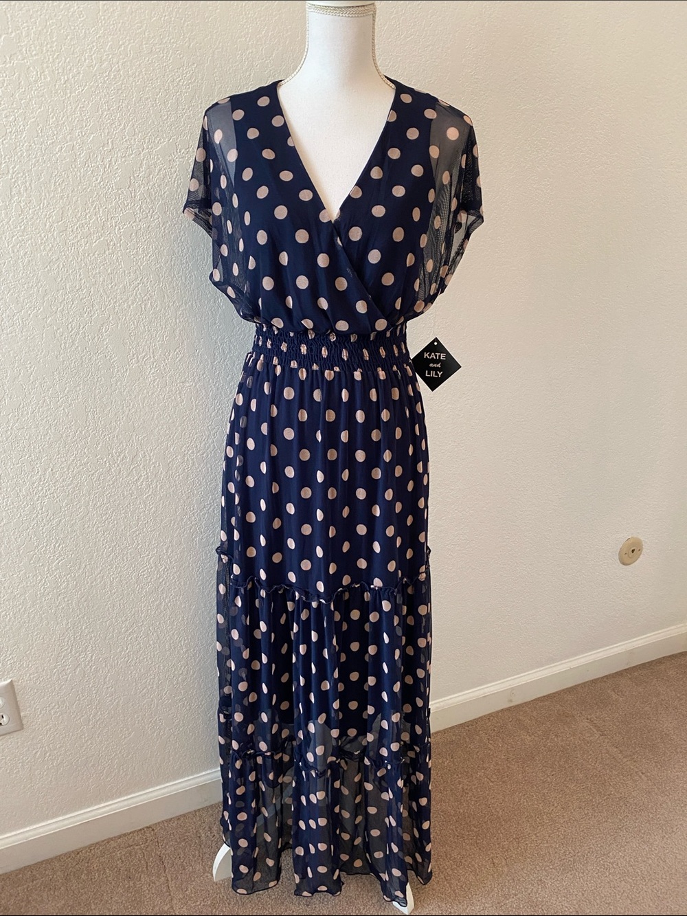 Kate and Lily Brand New Navy Polka Dot Maxi Dress Size 8